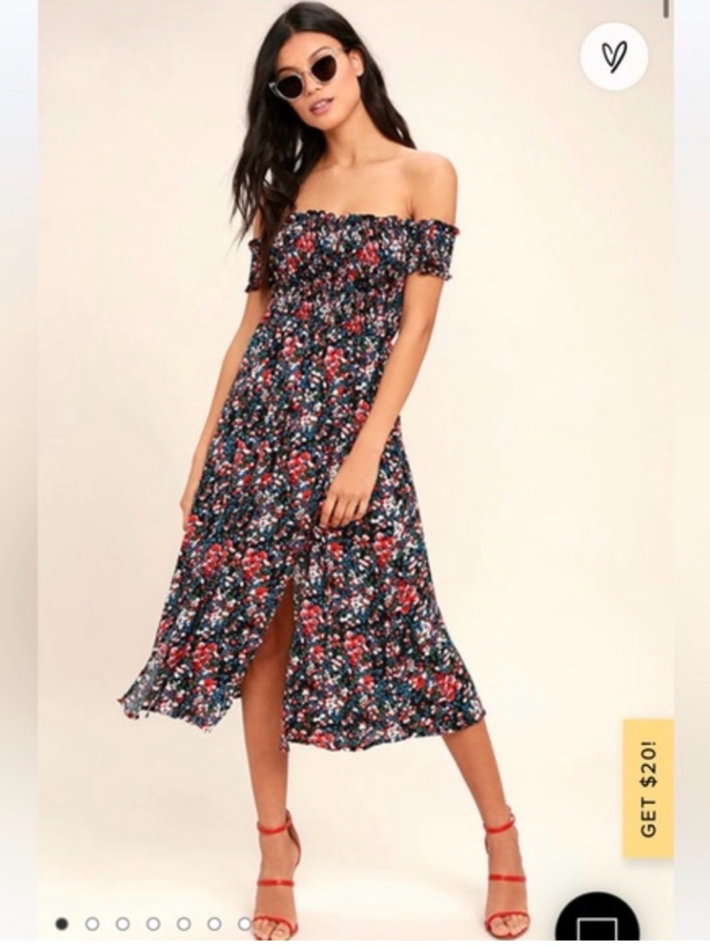 Lulus size small Floral Smocked Midi Dress - Red, Blue, Black, White, and Green